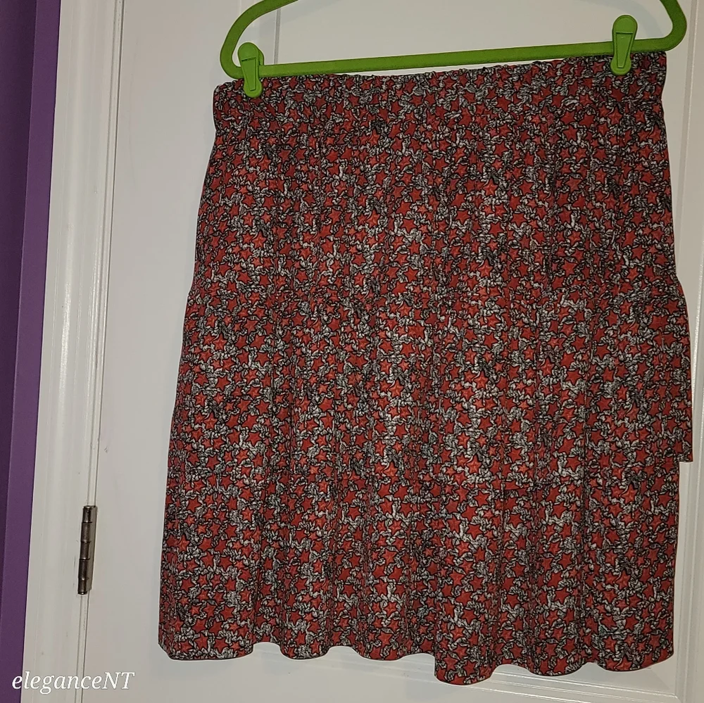 Lane Bryant 2 Layer Ruffle Starry Red/Black/White Lined Skirt Sz: 14/16 NWT